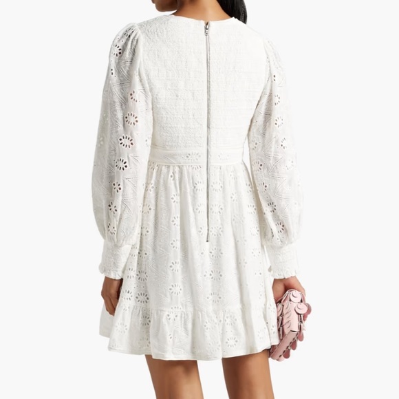 Alice + Olivia Marita Shirred Broderie Anglaise Lace Mini Dress White - Picture 2 of 3